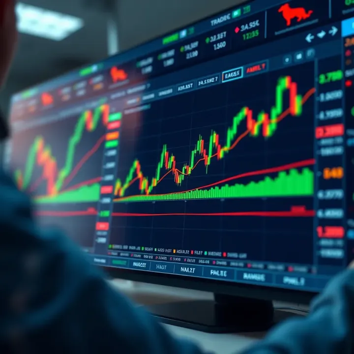 User interface displaying Quotex demo trading platform with candlestick charts and trade options