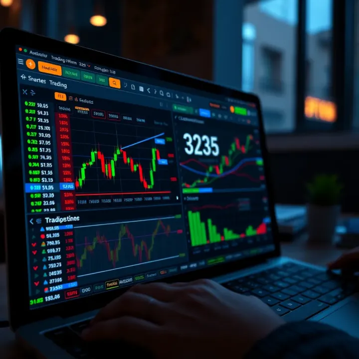 User interface showcasing Quotex trading platform with various charts and trading options visible