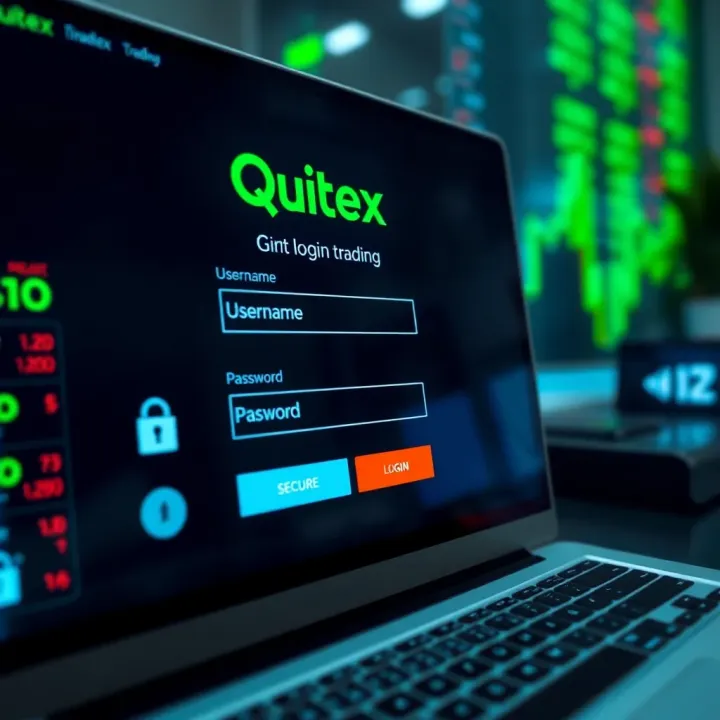 Secure login screen of Quotex platform with fields for username and password and security icons