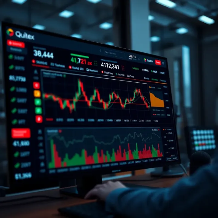 Dashboard interface of Quotex trading platform displaying market trends and trading options