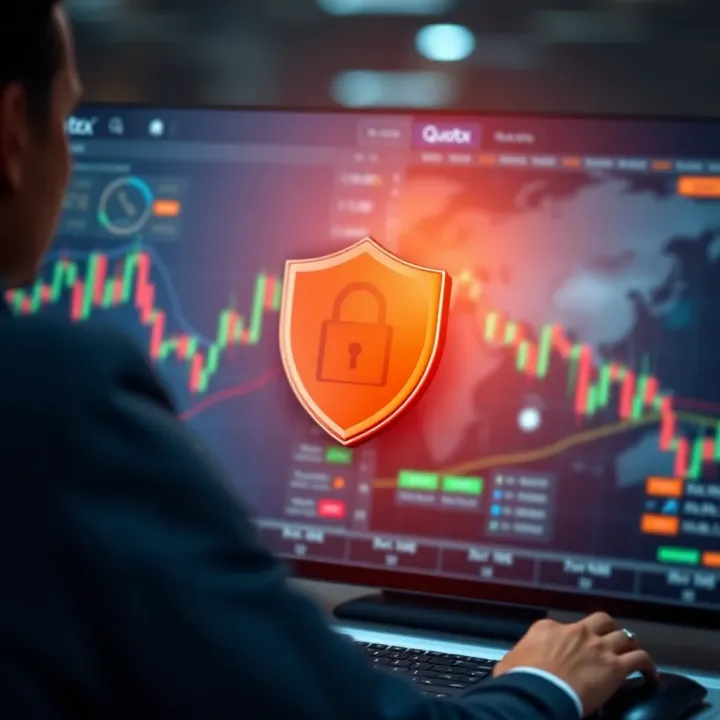 Secure digital trading platform interface with shield icon representing strong protection