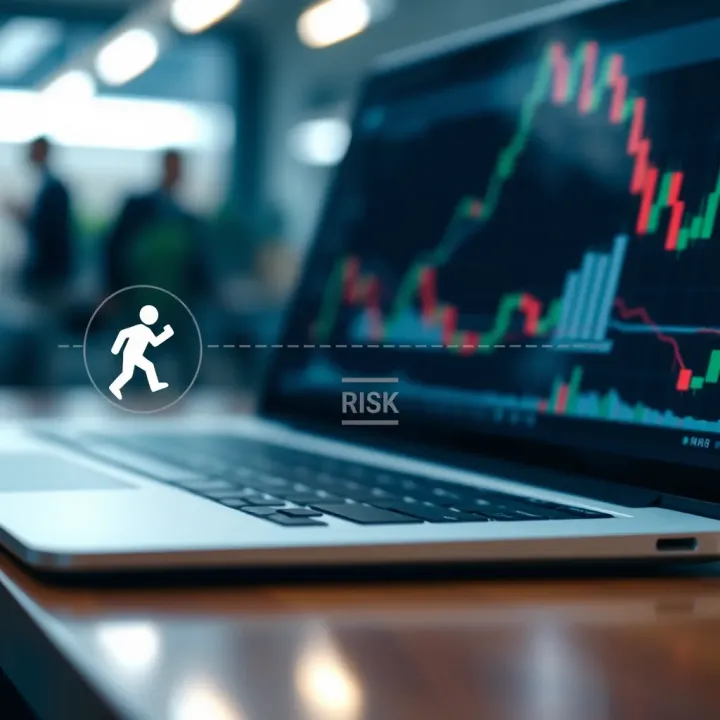Illustration showing integration of trading signals into a comprehensive online trading strategy with risk assessment icons