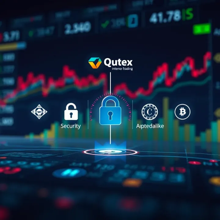 Conceptual graphic illustrating security and speed features of Qutex platform with crypto icons