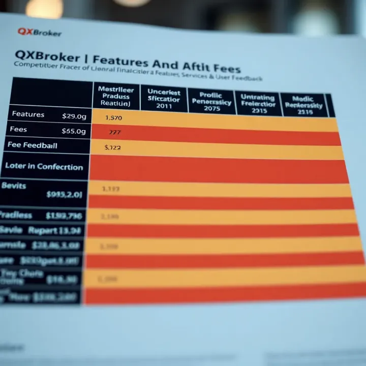 Comparison chart highlighting QXBroker features, fees, and services versus other brokers