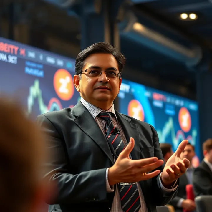 Portrait of Rakesh Bansal in business attire speaking at a conference