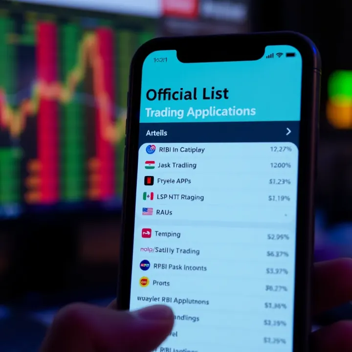 Mobile phone screen displaying list of RBI approved trading applications
