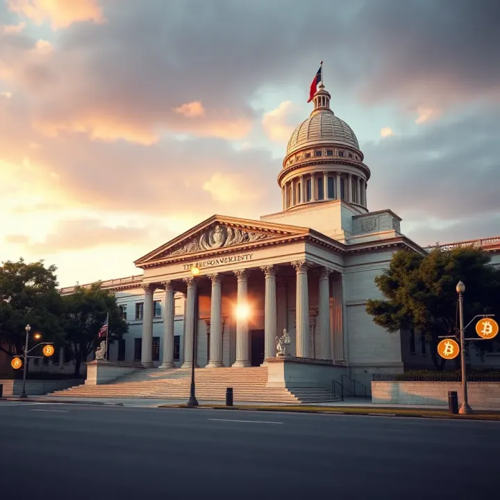 Regulatory Impact on Cryptocurrency Markets Illustration of regulatory building with cryptocurrency symbols indicating market influence