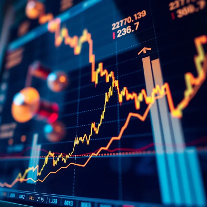 Graph showing upward trending stock market data for a diversified conglomerate