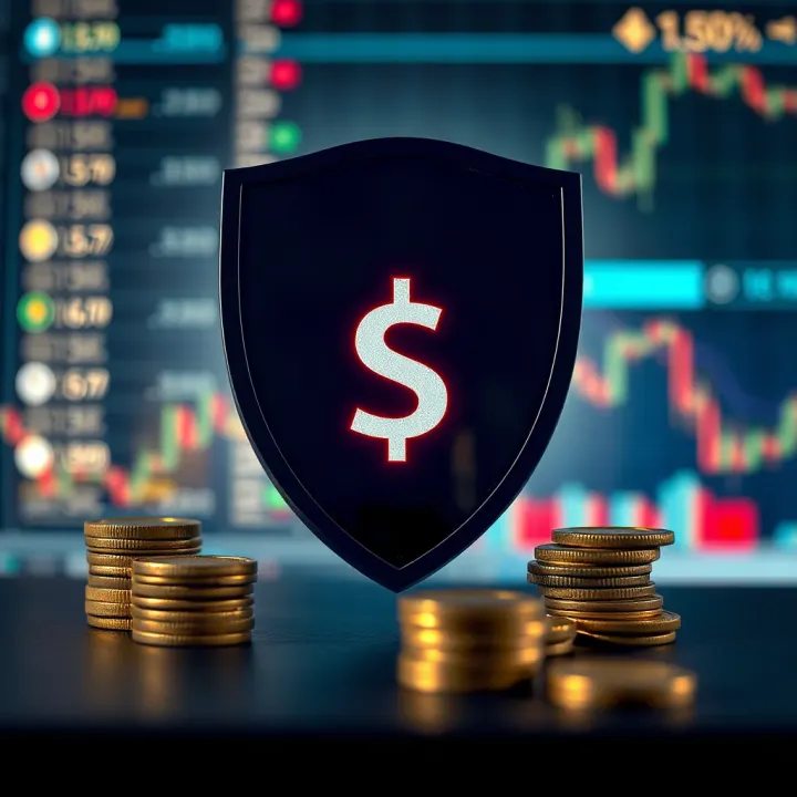 Conceptual illustration of financial safety with shield and currency symbols representing secure trading