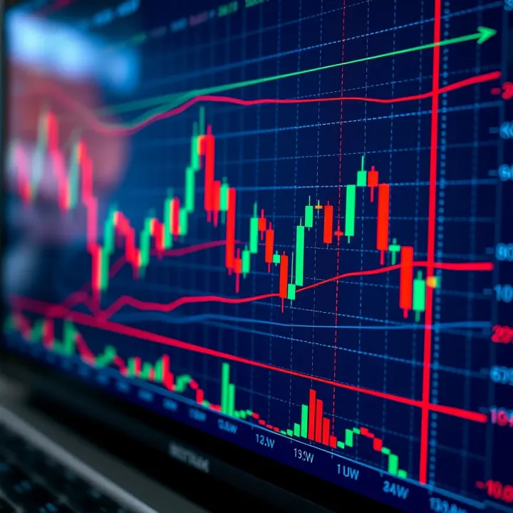 Binary trading chart displaying candlestick patterns and trend lines on a digital interface