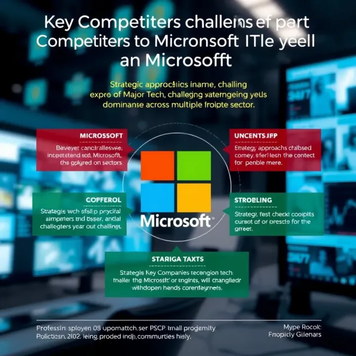 Infographic illustrating strategic approaches of leading tech companies challenging Microsoft’s dominance across multiple sectors
