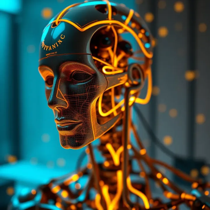 Abstract representation of artificial intelligence and creative arts merging