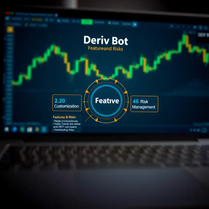 Diagram depicting key features of Deriv Bot including strategy customization and risk management