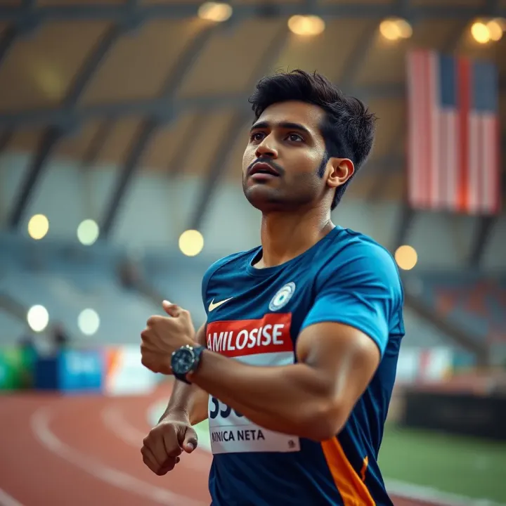 Indian athlete competing in a track event showcasing determination and skill