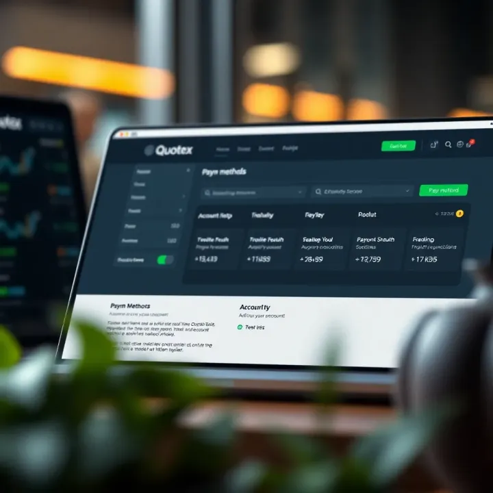 Visual representation of payment methods and account setup options on Quotex platform