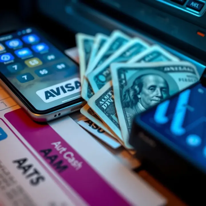 Overview of Cash Withdrawal Options Close-up of various cash withdrawal methods including ATM card, mobile banking app, and bank teller services