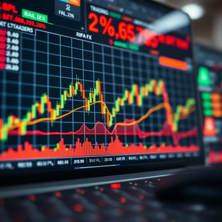 Graph showing dynamic financial market trends integrated with digital trading interface